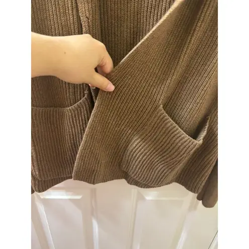 Bruno Magli Merino Wool Ribbed Belted Shawl Cardigan Women's M TAN Size M