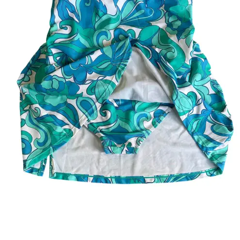 Swim Dress Cover Up Medium Blue Green Floral 80s Mod Style Cute