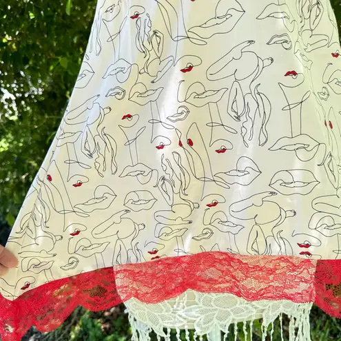 Incanto Italy Avant Garde Abstract Woman Figure Lips Camisole Pajama Top Size M Red Size M