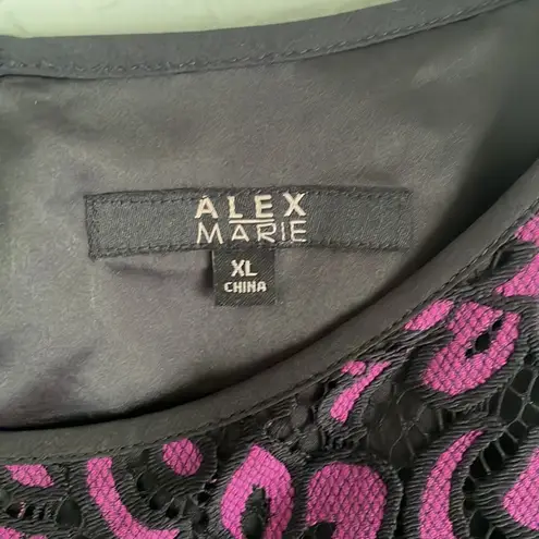 Alex Marie Purple Black Lace Jacquard Top Holiday Dark Goth Fall Cut Out Size XL