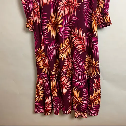 Sofia Jeans Sophia Vergara Tropical Dress Ruffle Hem Long Sleeves Medium