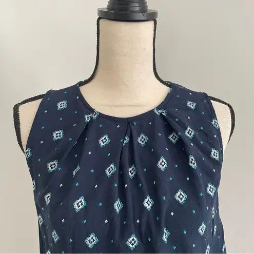 Fun 2 Fun Sleeveless Picnic Print Navy Blue Blouse Medium Coastal Cowgirl Boho