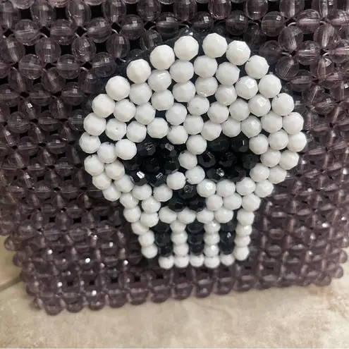 BOUFFANTS AND BROKEN HEARTS Kendra Dandy Halloween Skull Beaded Purse Handbag Purple