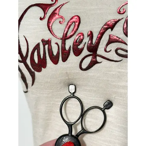 Harley Davidson Women's Love To Role Heart Crown Print T Shirt Beige Size Small White