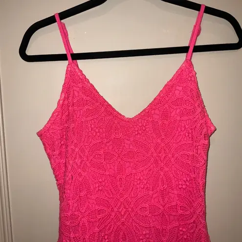 Sak’s 5th Avenue 5/48 Flamingo Pink Crochet Spaghetti Straps Sleeveless Dress