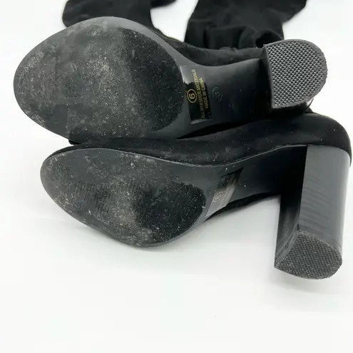 Olivia Fargiano Womens 6 Over the Knee Peep Toe Sueded Fabric Heeled Boot Black