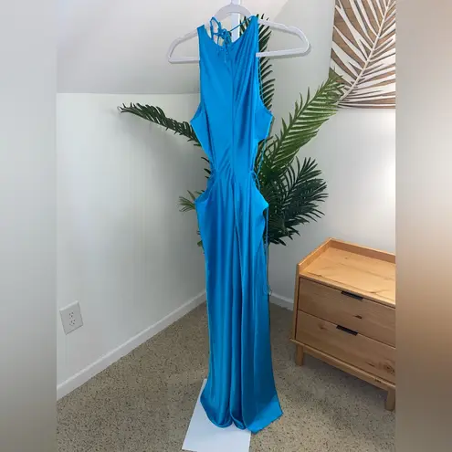 Alexis Lune Gown Womens Blue Sleeveless Cutout A-Line Maxi Satin Medium