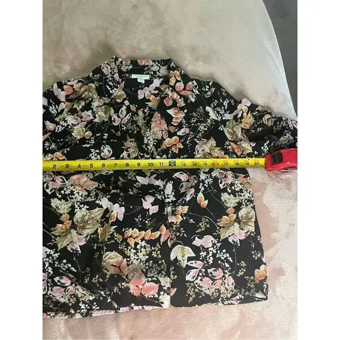 J.Jill  Black Floral Wrap Front Blouse Size XS