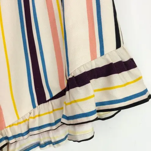 Lost + Wander New Colorful Striped Shorts Ruffle Trim Ivory Multi