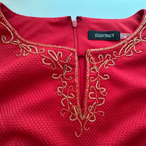 Ellen Tracy Red Embroidered Mini Sheath Dress Size 12