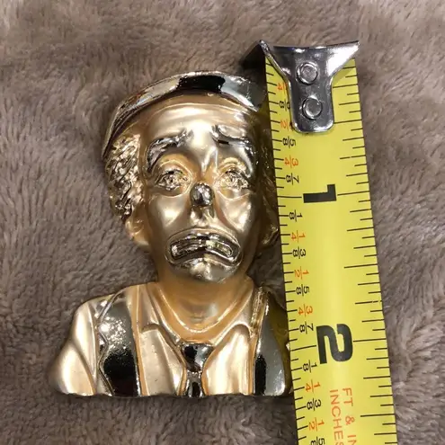 Vintage Gold Crying Unhappy Circus Clown Pin Brooch