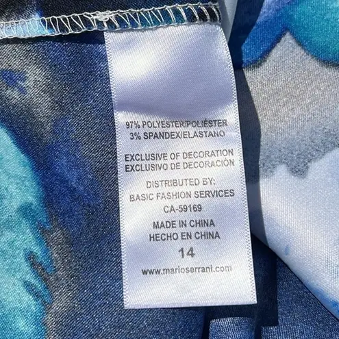 Mario Serrani Italian Shift Dress Blue Floral Watercolor Print Size 14 New