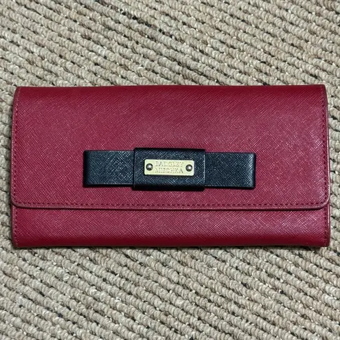 Badgley Mischka Sasha Saffiano Red Leather Wallet w/Black Accent Bow