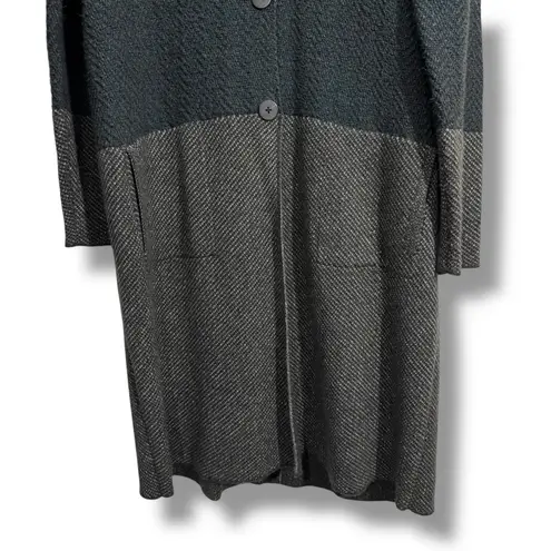 J. Jill Charcoal Gray Blue Colorblocked Knit Long Coatigan Jacket Size L