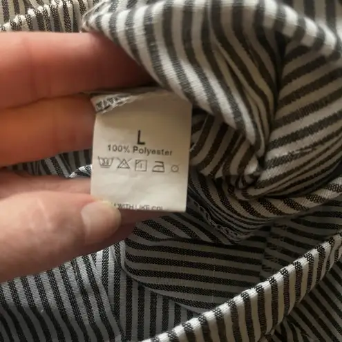 Women's Large Black White Striped Wide Leg Pants Partial Elastic Waist Pockets