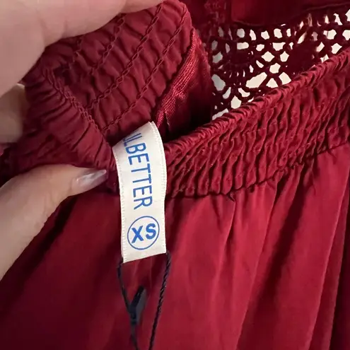 LILBETTER XS Red Wine Burgundy Crochet Lace Maxi Halter Neck Backless Dress NWT