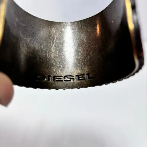 Diesel Vintage Brown Embossed Leather and metal bracelet, one size-fits most