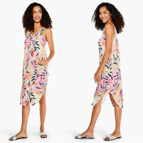 Nic+Zoe Sunrise Floral Tank Midi Dress Sleeveless V-Neck Rayon Multicolor Size L