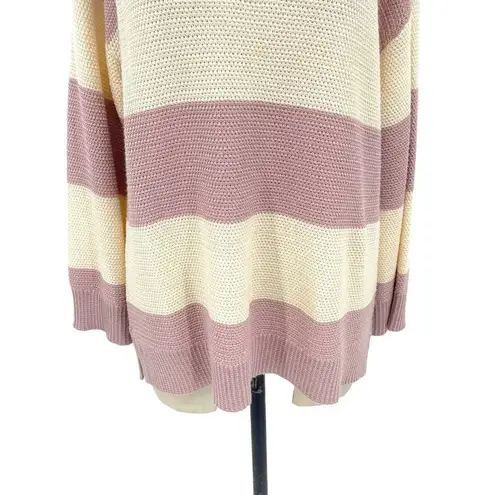 St. John Rugby Striped Mauve Pink Purple Cream V-Neck Sweater Size Large