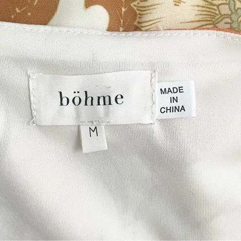 Bohme Böhme Floral Midi Dress Size Medium Long Sleeve Belted Pleated Boho Peach Sage