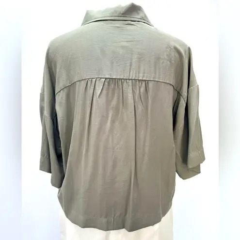 Mittoshop NEW Olive Green Lightweight Short Sleeve Button Front Blouse Size S