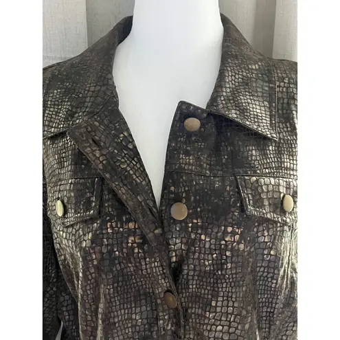 Birch Hill Jacket woman's XL Snakeskin Print Button Front Career Jacket Blazer Brown