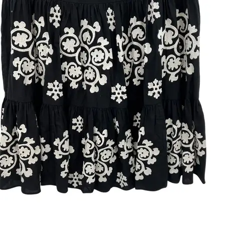 Figue Camille Skirt Black Cream Embroidered Tiered Maxi Midi Length Size 14