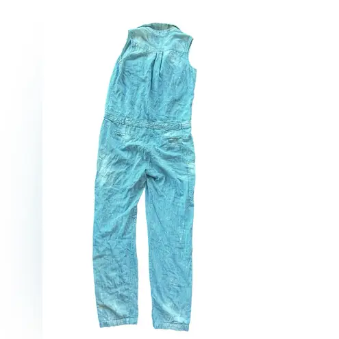 Sea New York Striped Blue Denim Jumpsuit Distressed Size 0 Sleeveless