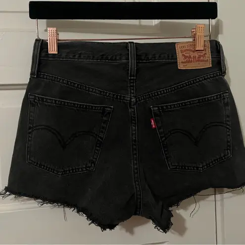 Levi's  Classic Charcoal Black Denim Button Up Closure High Waist 501 Shorts EUC thumbnail 5