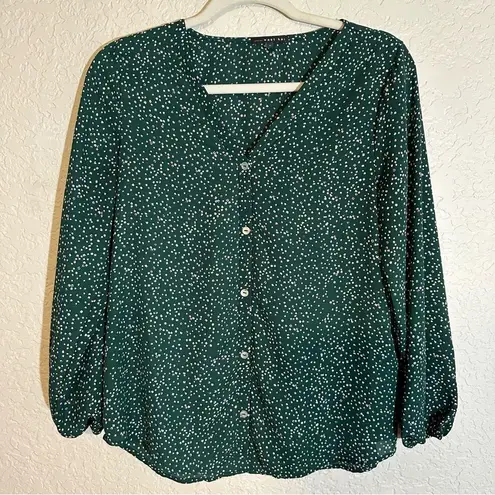 West Kei Green Long Sleeve Button Down Speckled Flowy Blouse Size Small