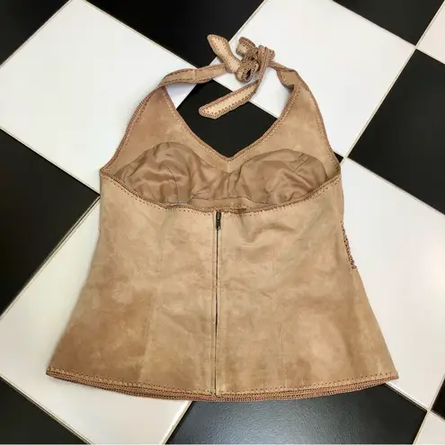 Cache NWT Y2K Vintage  Deadstock Tan Suede Tan Halter Top Cut Outs Cowgirl sz 12