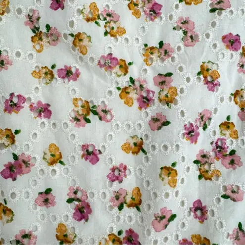 CeCe Cream Dainty Flowers Eyelet Off Shoulder Blouse Ruched Ruffle Half Sleeves