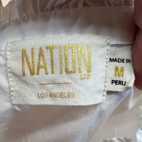 Nation Ltd Suzette Puff Sleeve Ruffle Neck White Pima Cotton Blouse Size Medium