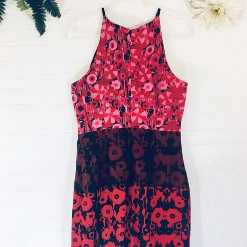 Belle Badgley Mischka Floral Red Pink Color Block Dress