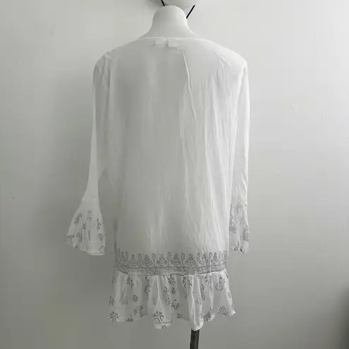 Bohemian Kaftan swim cover up White Blue S/M bell sleeves NEW Size undefined