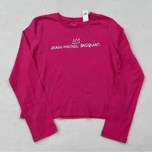 Gap  Shrunken T Jean-Michel Basquiat Spell Out Hot Pink Crop L/S Shirt Womens S