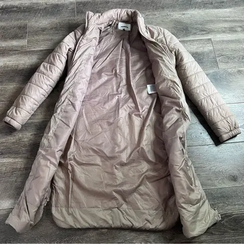 Noisy May  ASOS Long Quilted Puffer Coat Neutral Beige Tan Side Zippers Small