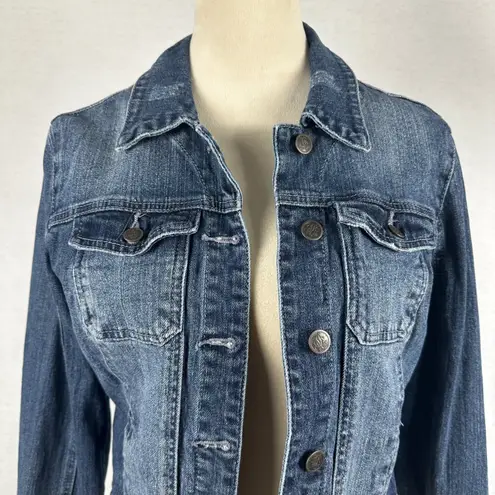 American Rag Cie Classic Blue Denim Cropped Jean Jacket Women Medium Distressed Size undefined