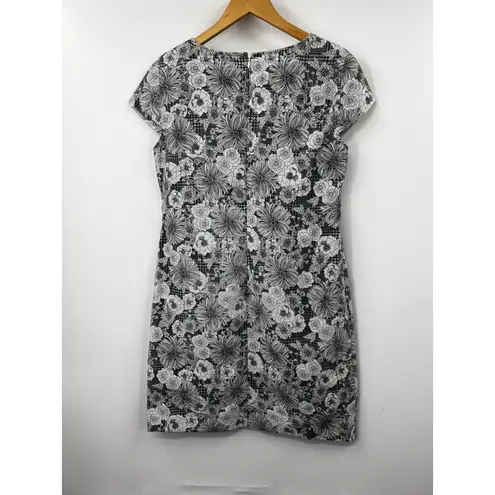 Brooks Brothers Black White Houndstooth Floral Print Knee Length Shift Dress 6