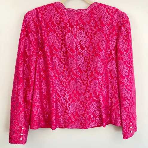Vintage Womens M Pink Lace Beaded Jacket Feminine Romantic Barbie Glinda OOAK Size M