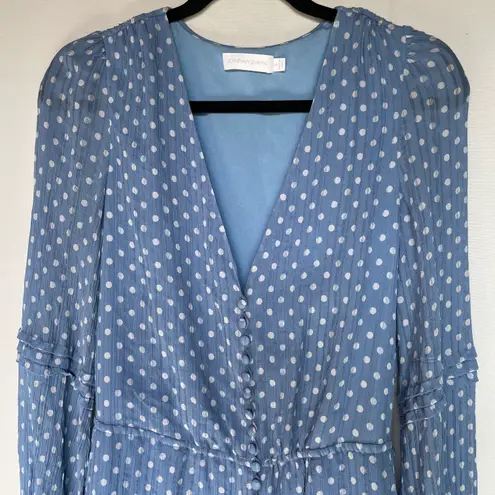 Jonathan Simkhai Caroline polka-dot baby blue silk playsuit romper size S small
