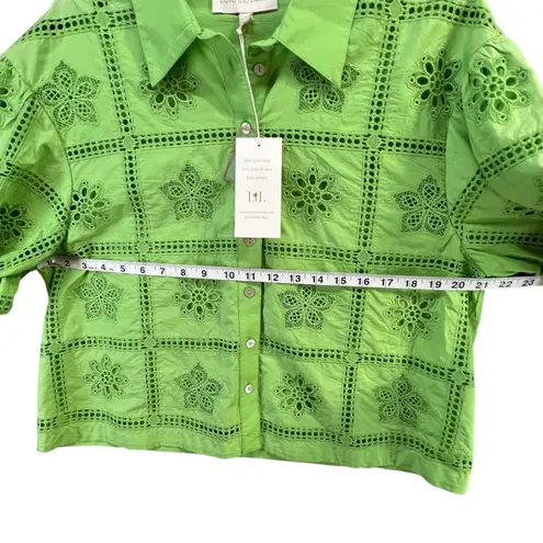 Love The Label Cassia Blouse Womens L Kiwi Green Embroidered Eyelet Boho Chic Size L
