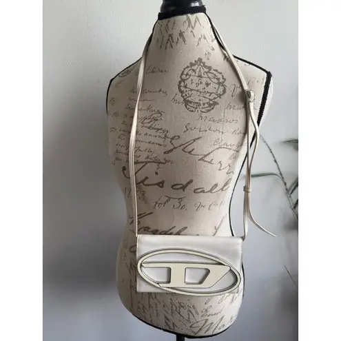 Diesel White Leather Shoulder Bag D Logo Flap Crossbody Clutch Purse