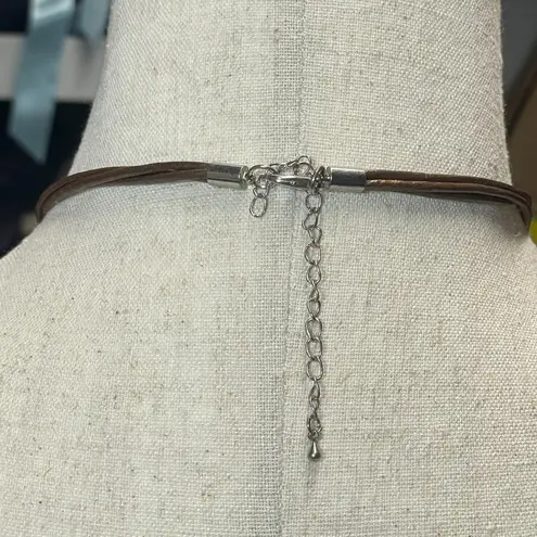 Vintage Fairy Core Green Brown Blue Glass Spiral Corded Pendant Necklace Choker