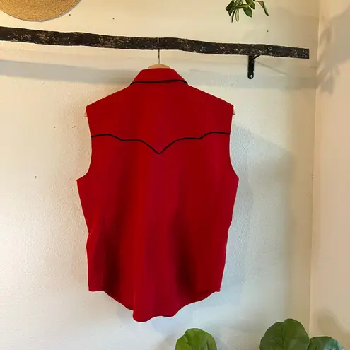 Scully Vintage Western Red Cotton Stitched Pearl Snap Button Shirt Size Medium