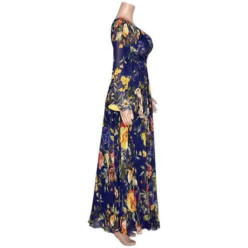 BHLDN Mae Long Sleeve Chiffon Maxi Dress, Purple Floral Combo, 4 (US)
