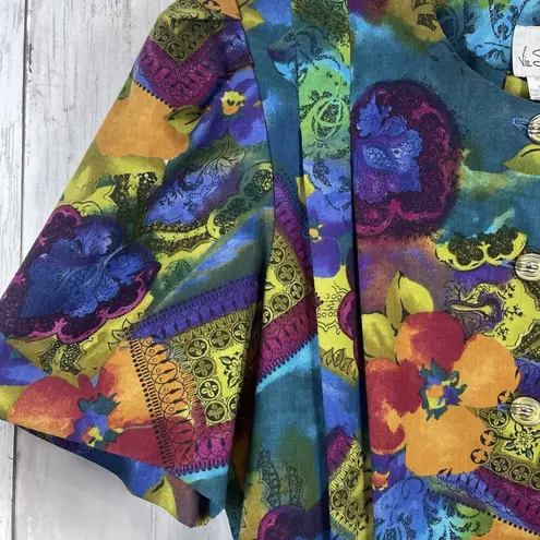 Vintage Via Sant Andrea Dress Women 14 Petite Multicolor Floral Artsy Retro 80s Size 14P