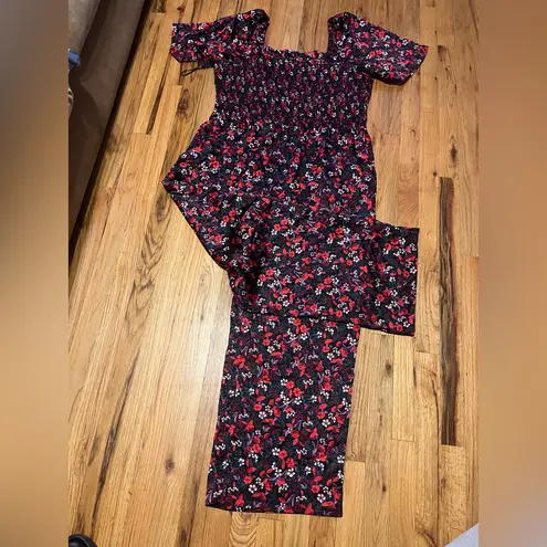 Draper James Black and Red Floral Jumpsuit
