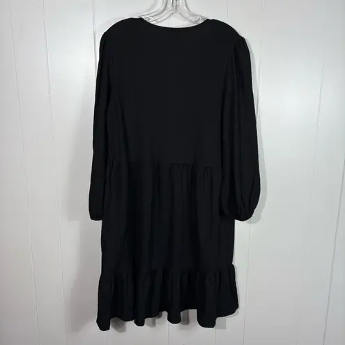 Sandra Darren Black Tiered V-Neck Lightweight Long Sleeve Dress Large L Minimal - Image 6