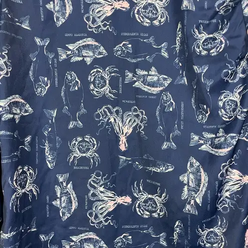 Modcloth  Blue Satin Sea Creature Neck Tie Blouse